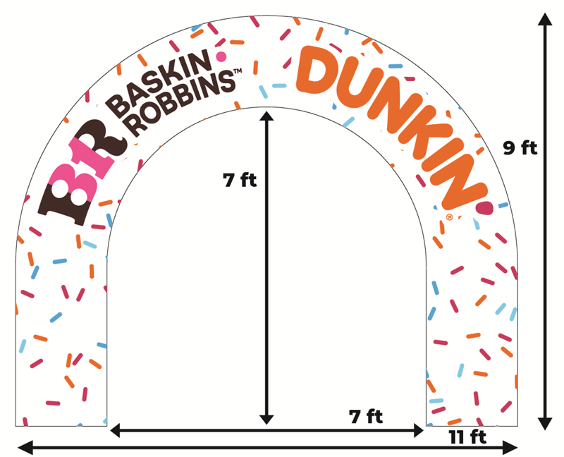 9' X 11' Dunkin' Donuts Baskin Robbins Combo Logo Sprinkles Arch Inflatable (includes internal blower & stake kit)