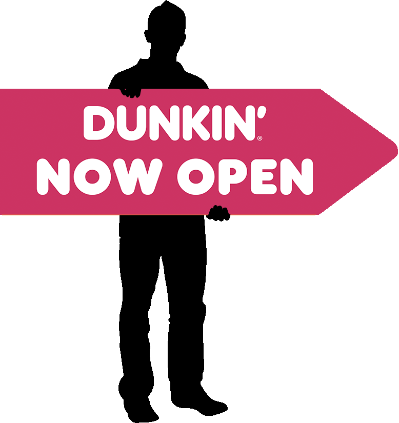 Dunkin 55"x17" Double Sided Arrow Spinner Sign - Pink Now Open