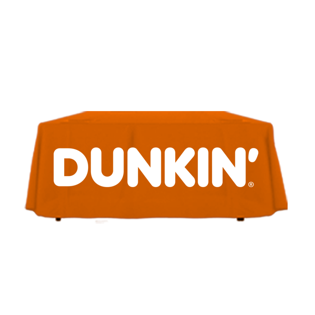 6' Dunkin' Donuts Orange Logo Tablecloth (White Text, draped)