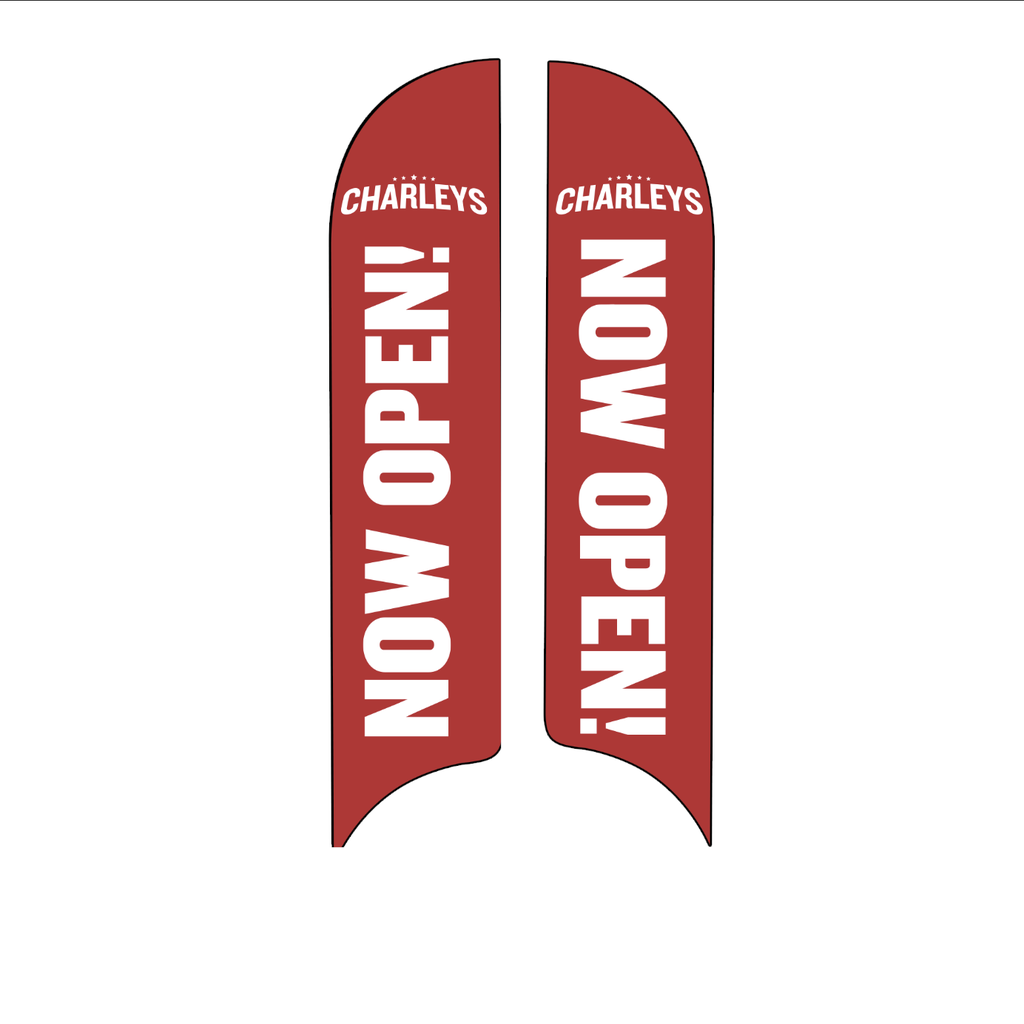 15' Charleys Philly Steaks Red Now Open AdverSail Flag  (double sided)